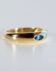 14k Gold Minimalist Dome Ring With Marquise London Blue Topaz