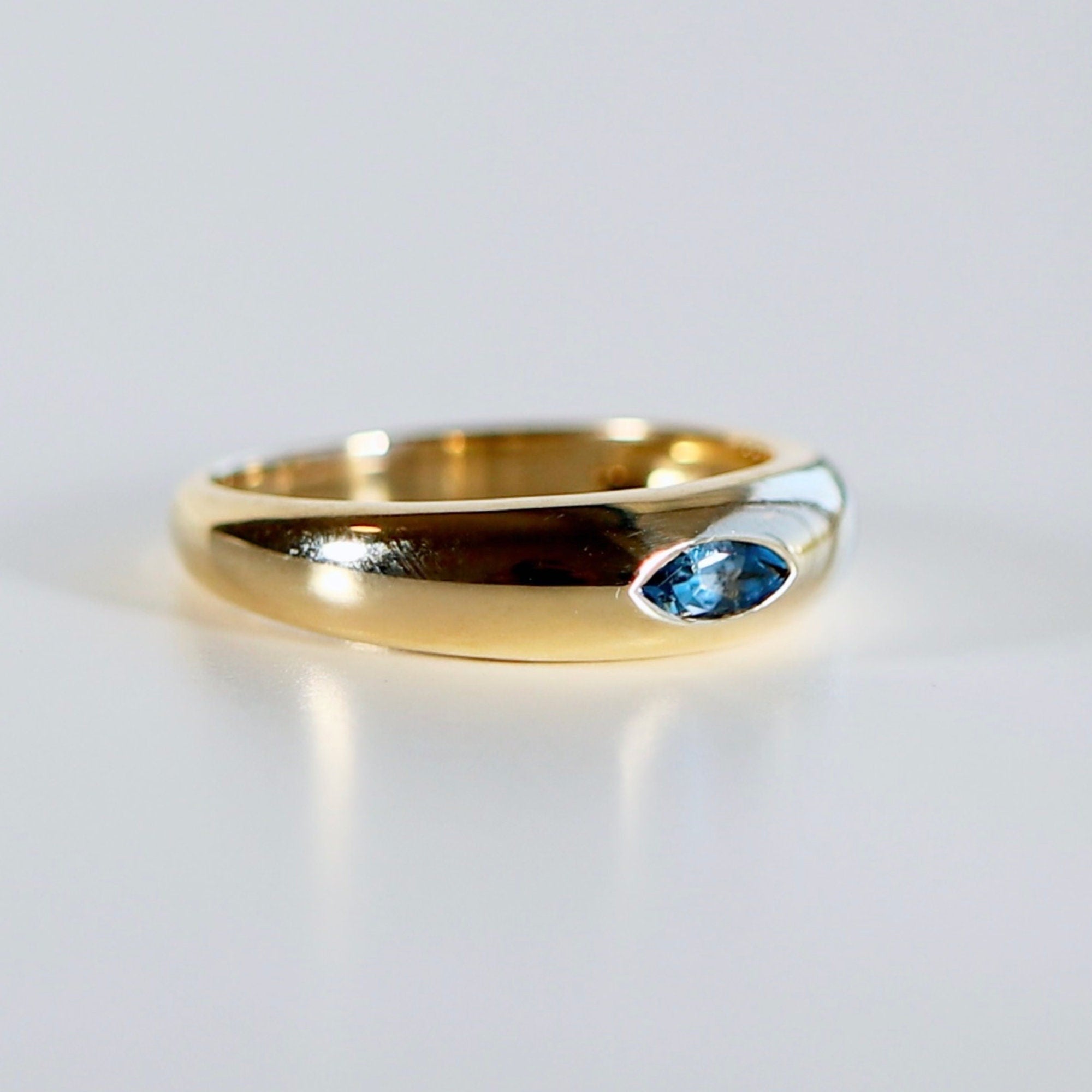 14k Gold Minimalist Dome Ring With Marquise London Blue Topaz - Melt'm Jewelry