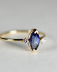 Marquise Blue Sapphire w Diamonds Ring, Anniversary Gift, Sapphire Ring, Three Stone Ring, Unique Marquise Engagement Ring