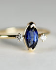 Marquise Blue Sapphire w Diamonds Ring, Anniversary Gift, Sapphire Ring, Three Stone Ring, Unique Marquise Engagement Ring