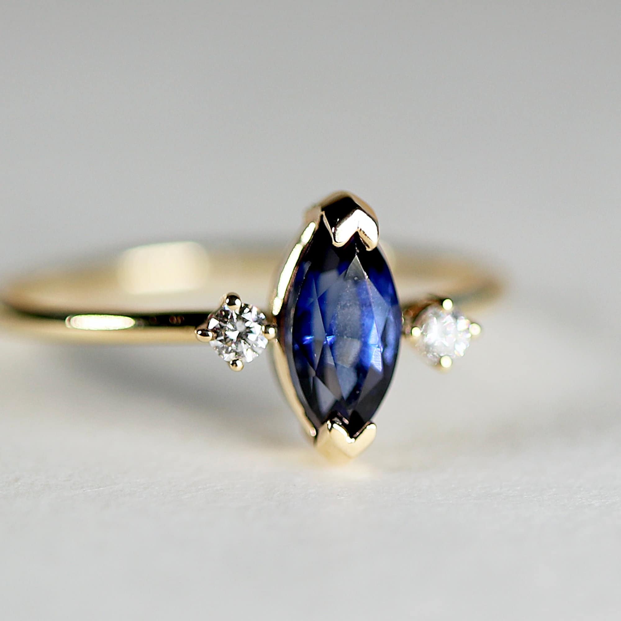 Marquise Blue Sapphire &amp; Diamonds Ring - Melt'm Jewelry