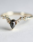 Rose Cut Pear Shape Salt and Pepper Diamond Ring 14k Yellow Gold