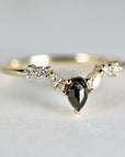 Rose Cut Pear Shape Salt and Pepper Diamond Ring 14k Yellow Gold