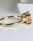 Emerald Cut Morganite Ring 14k Solid Gold, Morganite Engagement Ring, Hidden Halo Ring, Art Deco Engagement Ring,