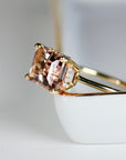 Emerald Cut Morganite Ring 14k Solid Gold, Morganite Engagement Ring, Hidden Halo Ring, Art Deco Engagement Ring,