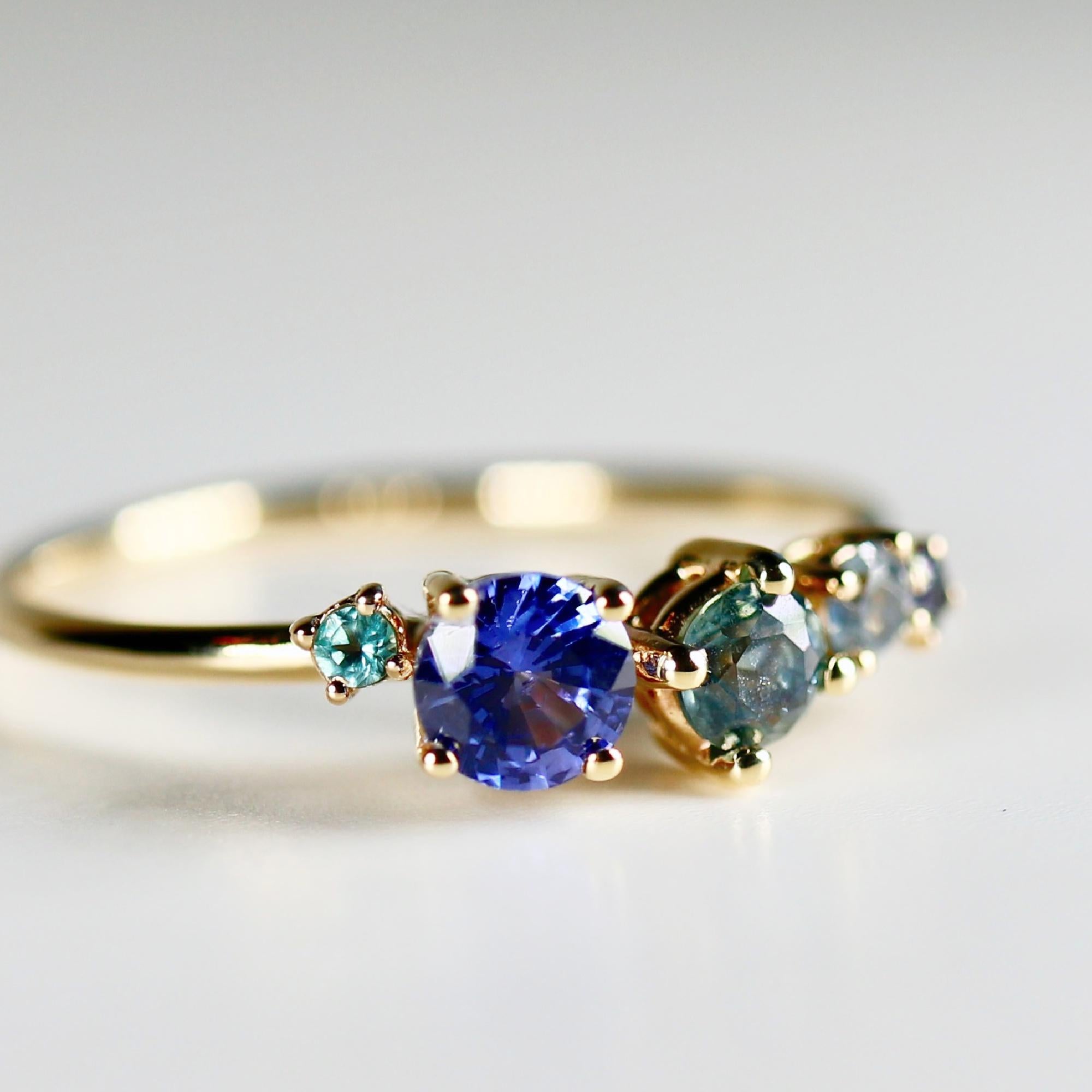 Sapphire Cluster Ring 14k Solid Gold, Handmade Multi Color Sapphire Ring, Family Birthstone Ring, Anniversary ring