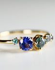 Sapphire Cluster Ring 14k Solid Gold, Handmade Multi Color Sapphire Ring, Family Birthstone Ring, Anniversary ring