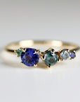 Sapphire Cluster Ring 14k Solid Gold, Handmade Multi Color Sapphire Ring, Family Birthstone Ring, Anniversary ring