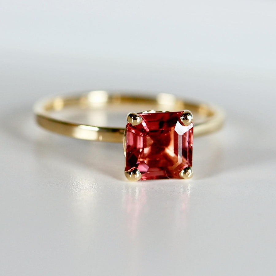 Pink Tourmaline Ring 14k Gold, Asscher Cut Tourmaline Engagement Ring, Handmade Square Tourmaline Ring, October Birthstone