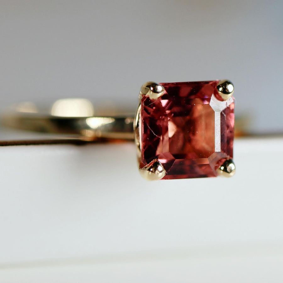 Pink Tourmaline Ring 14k Gold, Asscher Cut Tourmaline Engagement Ring, Handmade Square Tourmaline Ring, October Birthstone