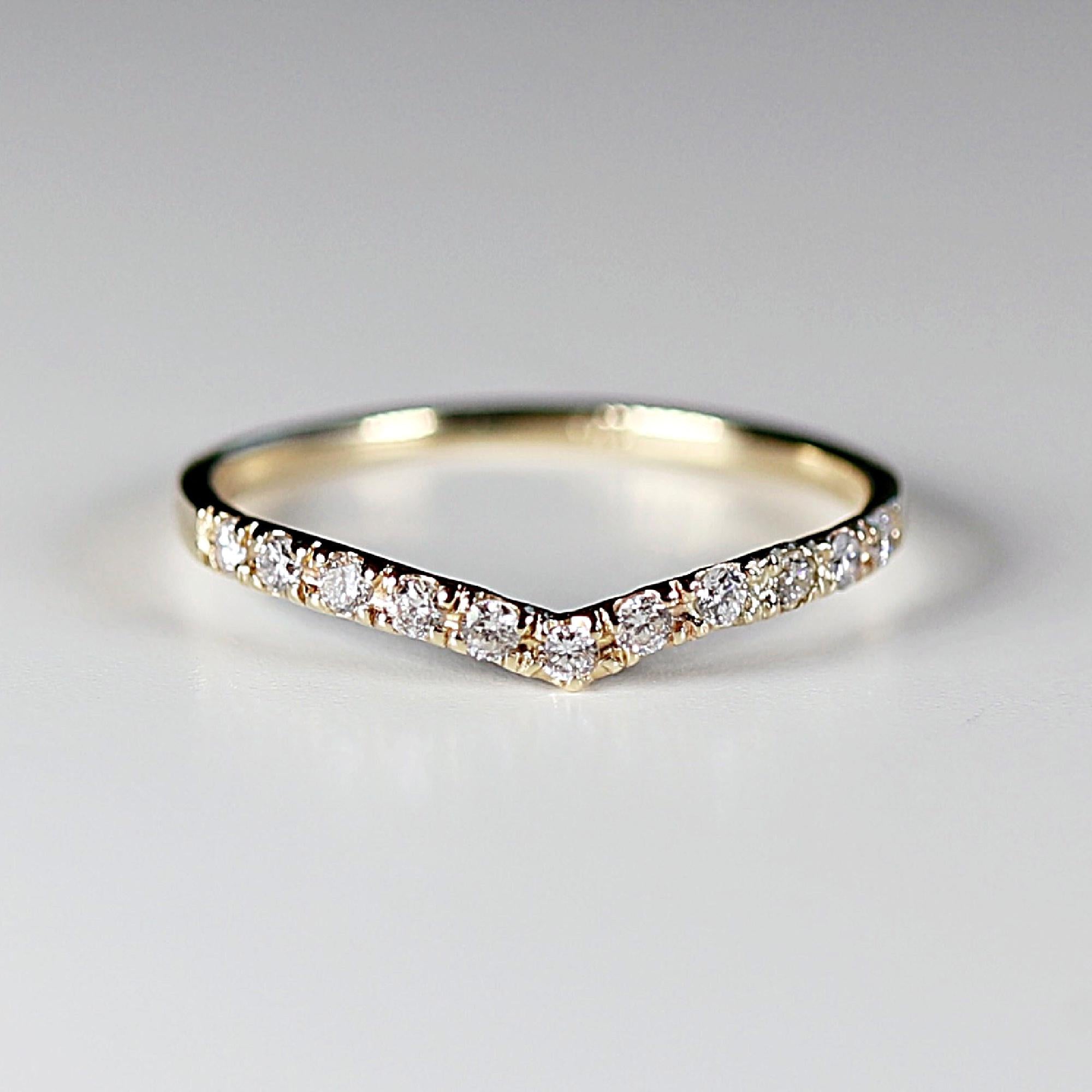 Curved Diamond Wedding Band Ring, Chevron Ring