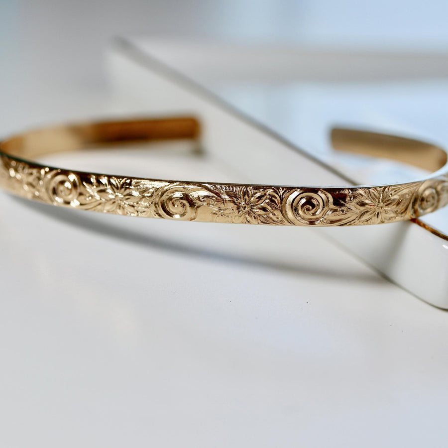 Open Cuff Message Bracelet Flowers, Gold Cuff, Silver Cuff, Handwriting Inside, Hidden Message, Bracelet, Etched Gold Open Bangle Bracelet