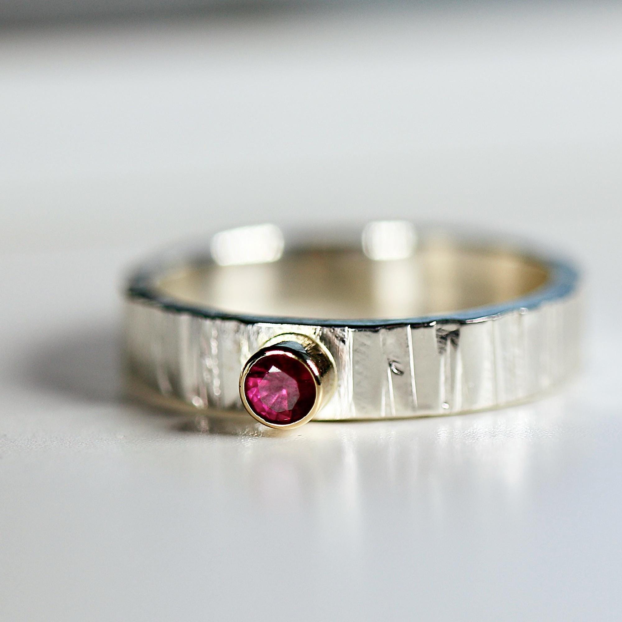 Ruby Ring, Mixed Metal Ring, Sterling Silver Ruby Ring