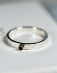 Sapphire Ring, Mixed Metal Ring, Sterling Silver Sapphire Ring, September Birthstone, Hammered Silver Band 14k Gold Bezel Set Promise Ring