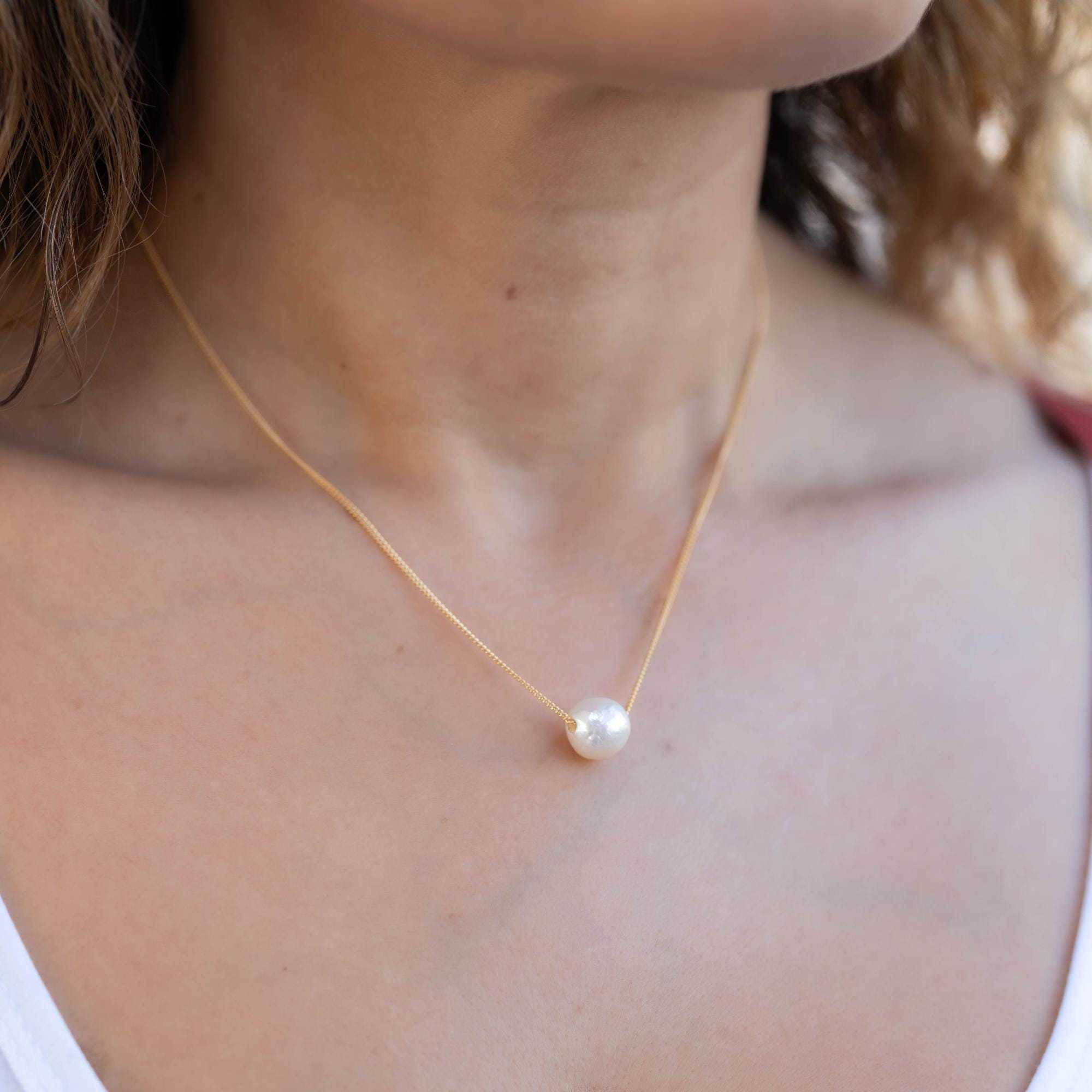 Natural Siding Pearl Necklace, June Birthstone Jewelry Gold Filled