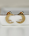 Diamond Moon Earrings 14k Solid Gold