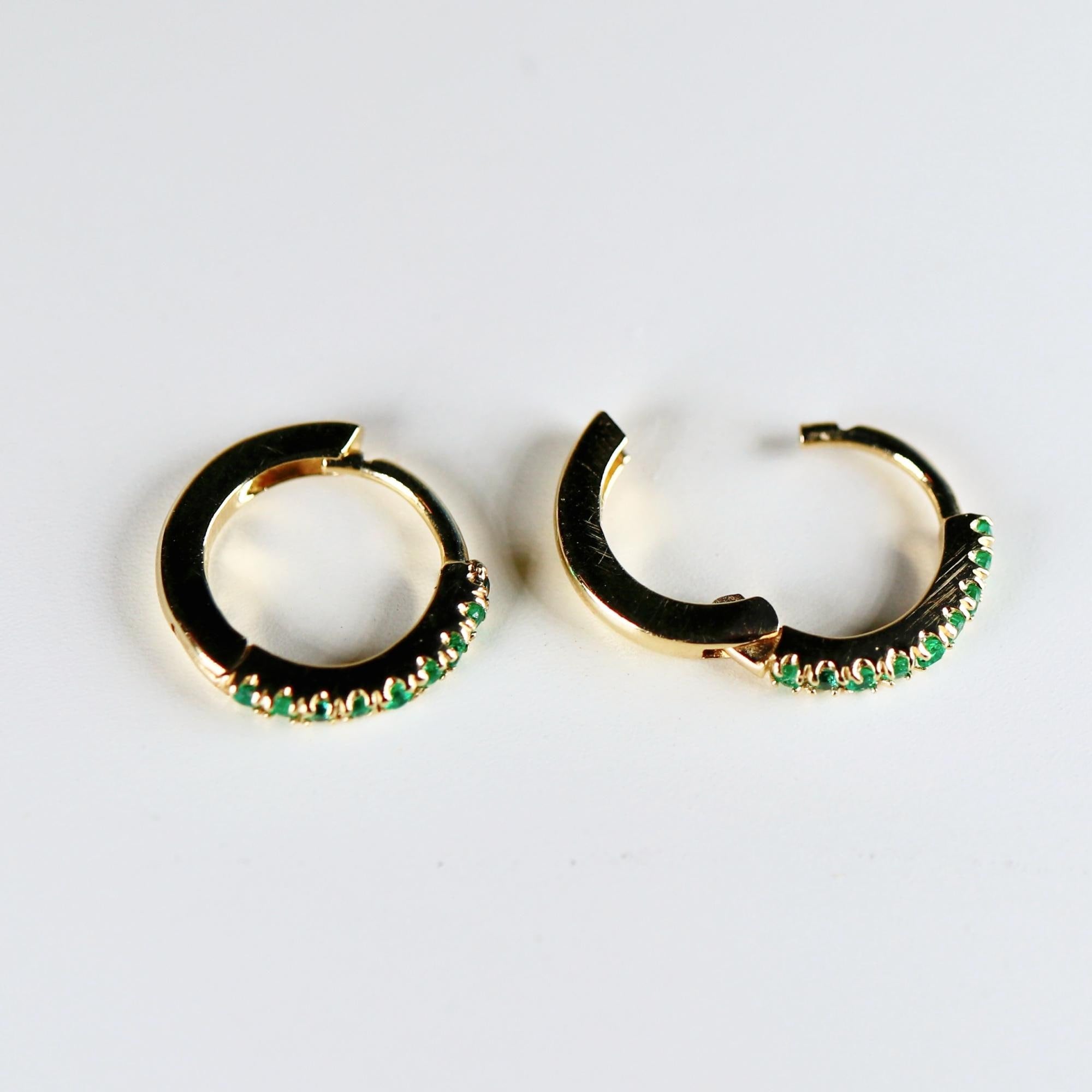 Mini Emerald Earrings 14k Gold, 10 mm Emerald Huggies Hoop Earrings, Second Hole Hoops Single (Half Pair) Gemstone Hoop Earring