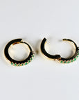 Mini Emerald Earrings 14k Gold, 10 mm Emerald Huggies Hoop Earrings, Second Hole Hoops Single (Half Pair) Gemstone Hoop Earring