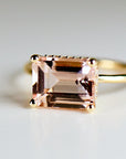 Emerald Cut Morganite Ring 14k Solid Gold, Morganite Engagement Ring, Hidden Halo Ring, Art Deco Engagement Ring,