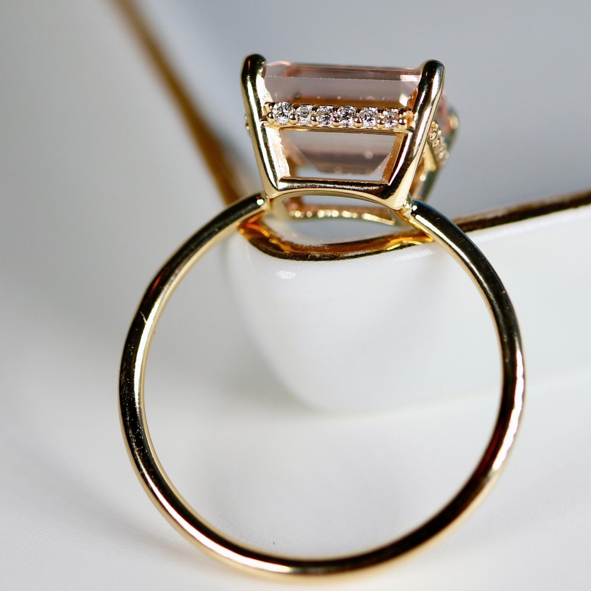 Emerald Cut Morganite Ring 14k Solid Gold - Melt'm Jewelry