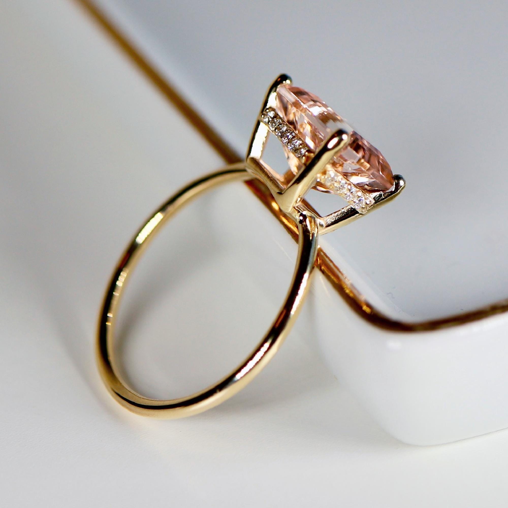 Emerald Cut Morganite Ring 14k Solid Gold - Melt'm Jewelry