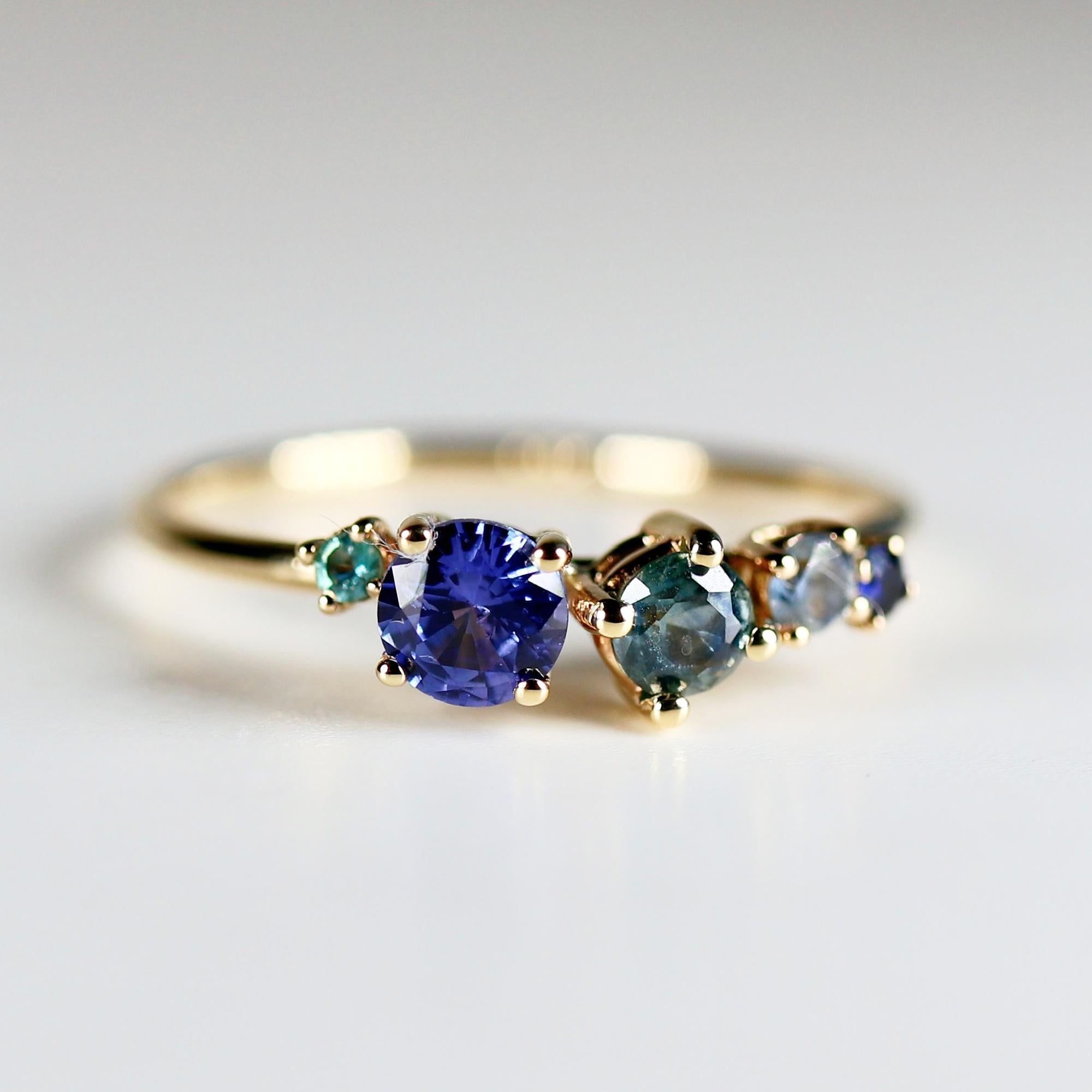 Sapphire Cluster Ring 14k Solid Gold, Handmade Multi Color Sapphire Ring, Family Birthstone Ring, Anniversary ring