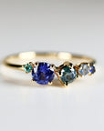 Sapphire Cluster Ring 14k Solid Gold, Handmade Multi Color Sapphire Ring, Family Birthstone Ring, Anniversary ring