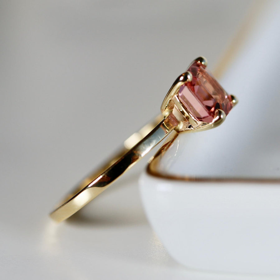 Pink Tourmaline Ring 14k Gold, Asscher Cut Tourmaline Engagement Ring, Handmade Square Tourmaline Ring, October Birthstone