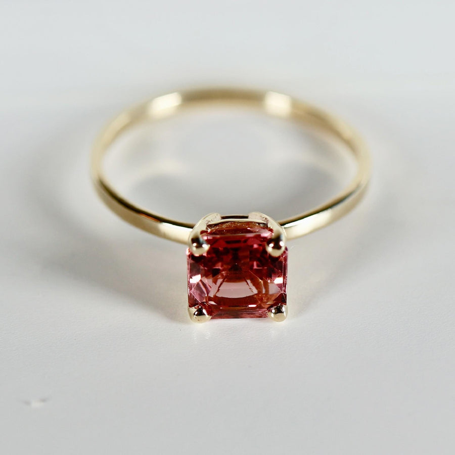 Pink Tourmaline Ring 14k Gold, Asscher Cut Tourmaline Engagement Ring, Handmade Square Tourmaline Ring, October Birthstone