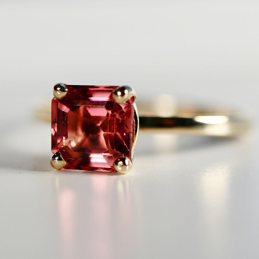 Pink Tourmaline Ring 14k Gold, Asscher Cut Tourmaline Engagement Ring, Handmade Square Tourmaline Ring, October Birthstone