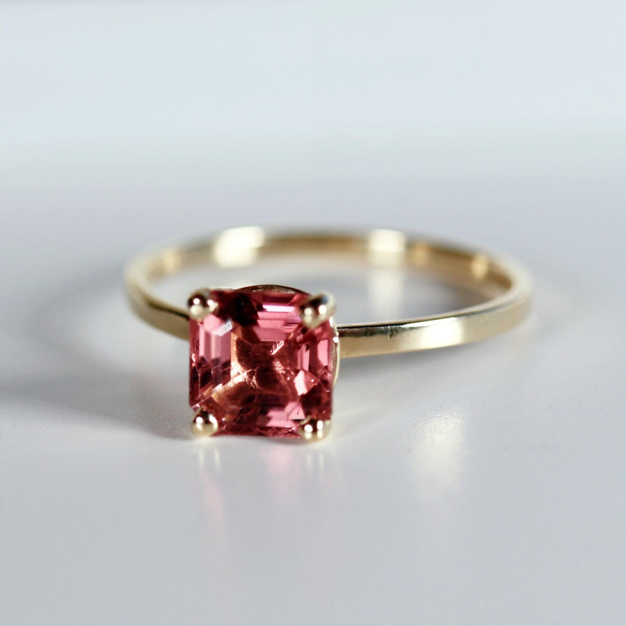 Pink Tourmaline Ring 14k Gold, Asscher Cut Tourmaline Engagement Ring, Handmade Square Tourmaline Ring, October Birthstone