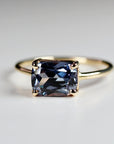 Sapphire Solitaire Ring 14k Gold, East West Emerald Cut Lab Sapphire Ring, Engagement Ring, Statement Jewelry, Minimalist Ring