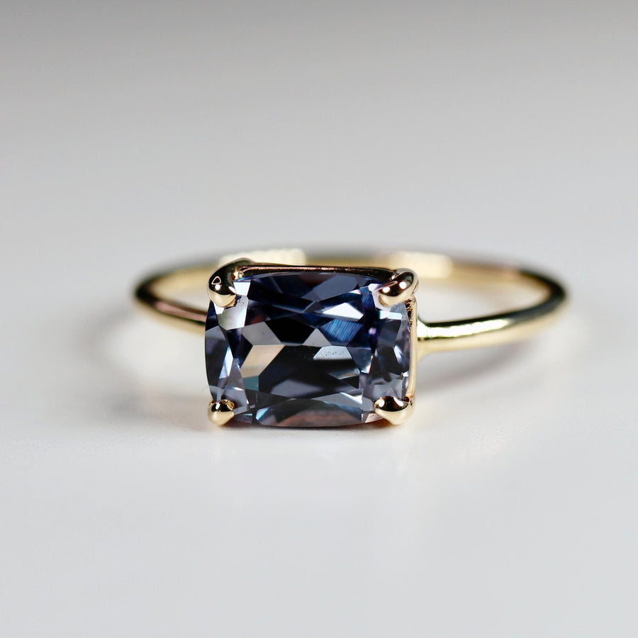 Sapphire Solitaire Ring 14k Gold, East West Emerald Cut Lab Sapphire Ring, Engagement Ring, Statement Jewelry, Minimalist Ring