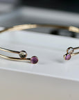 Dual Birthstone Bracelets Gold Filled or Sterling Silver, Open Gemstone Bangles