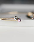 Dual Birthstone Bracelets Gold Filled or Sterling Silver, Open Gemstone Bangles