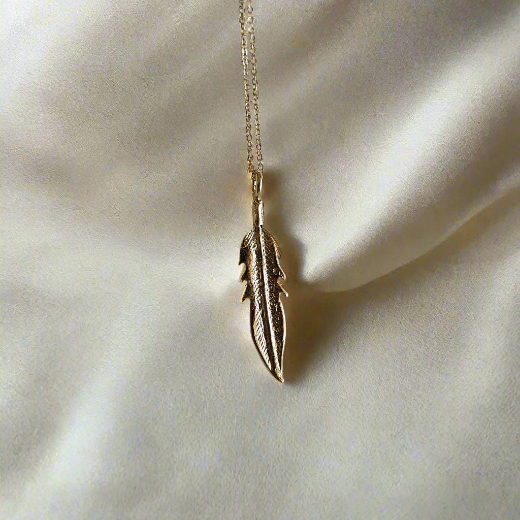 14k Gold Feather Pendant, Meaningful Jewelry - Melt'm Jewelry