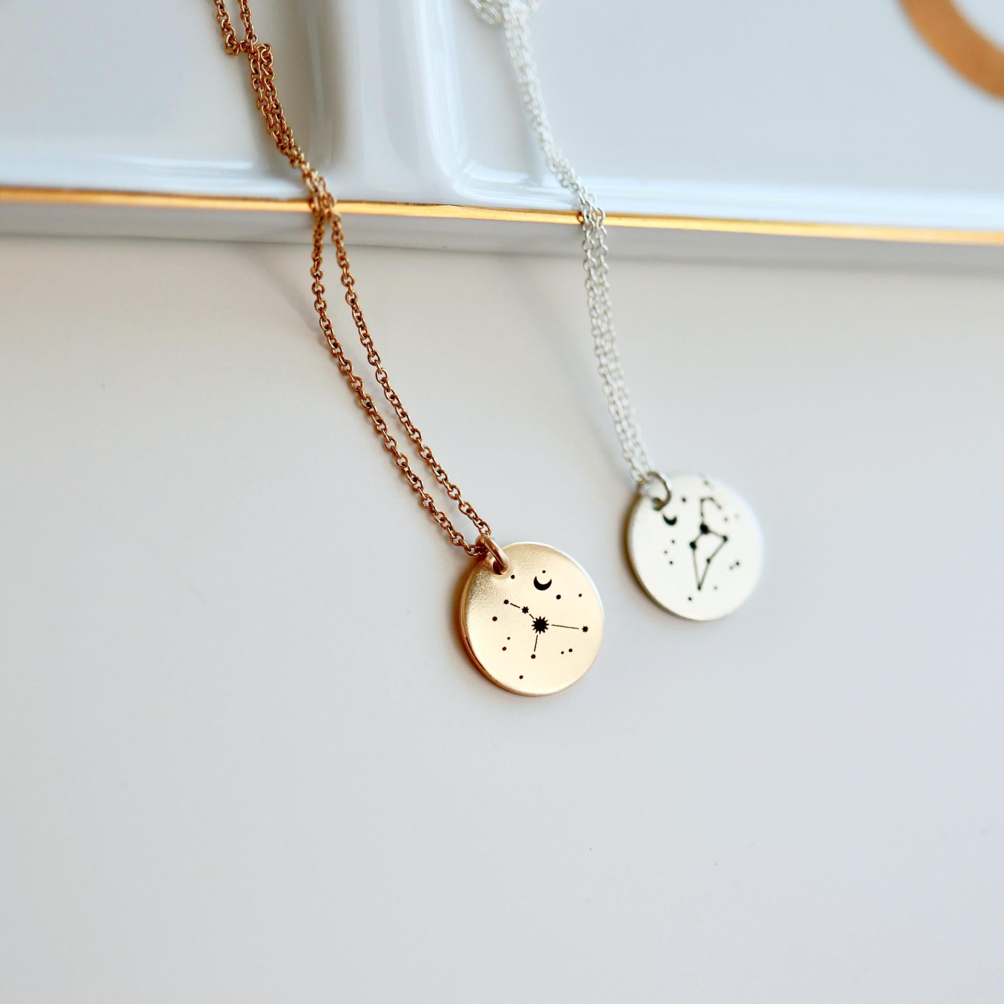 Gold Constellation Necklace, Custom Zodiac Necklace, Engraving Astrology Necklace, Silver or Gold Filled Coin, Gift For Best Friend