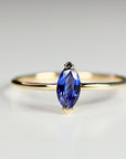 Marquise Blue Sapphire Ring 14k Solid Gold, Anniversary Gift, September Birthstone, Three Stone Ring, Unique Marquise Engagement Ring,