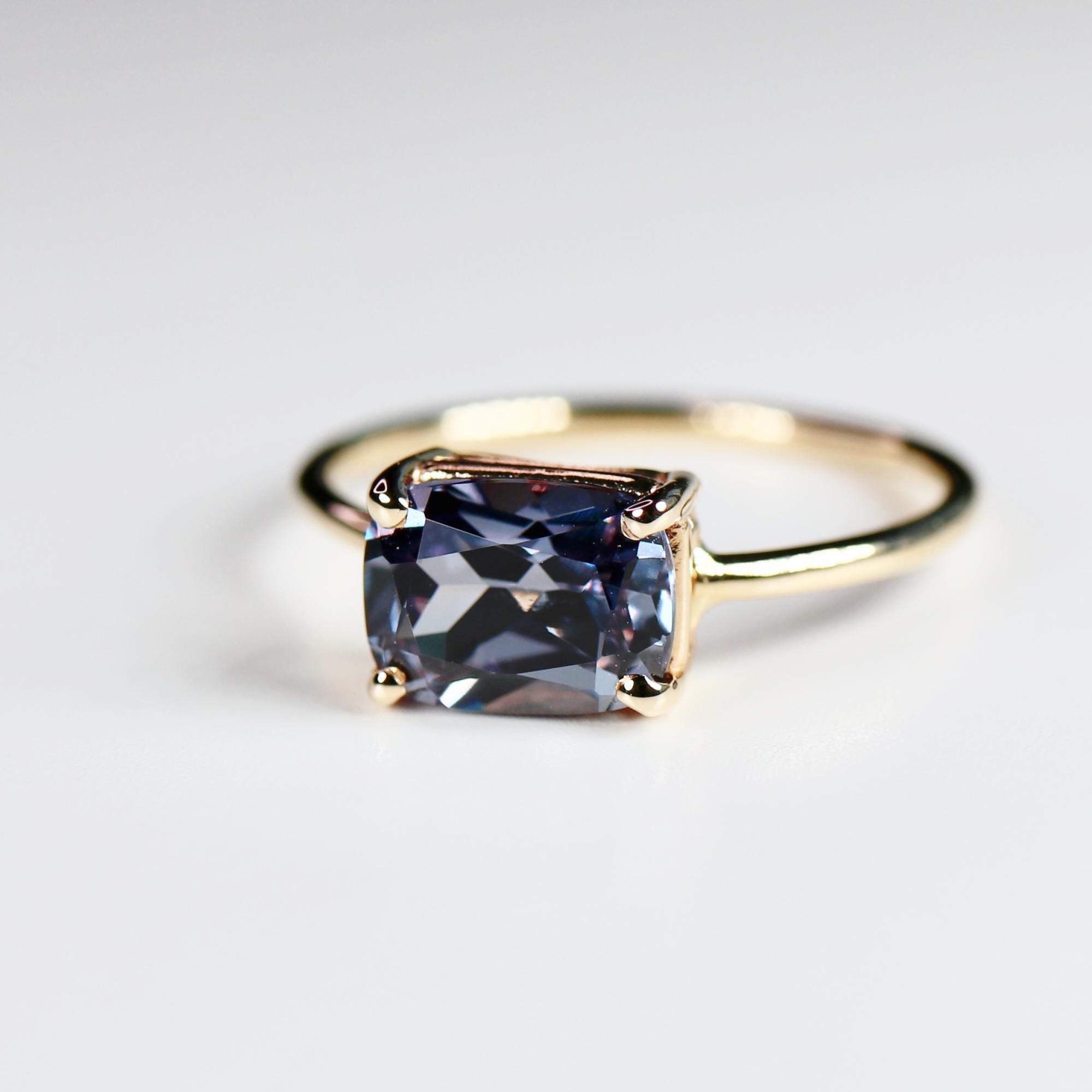 Sapphire Solitaire Ring 14k Gold, East West Emerald Cut Lab Sapphire Ring, Engagement Ring, Statement Jewelry, Minimalist Ring