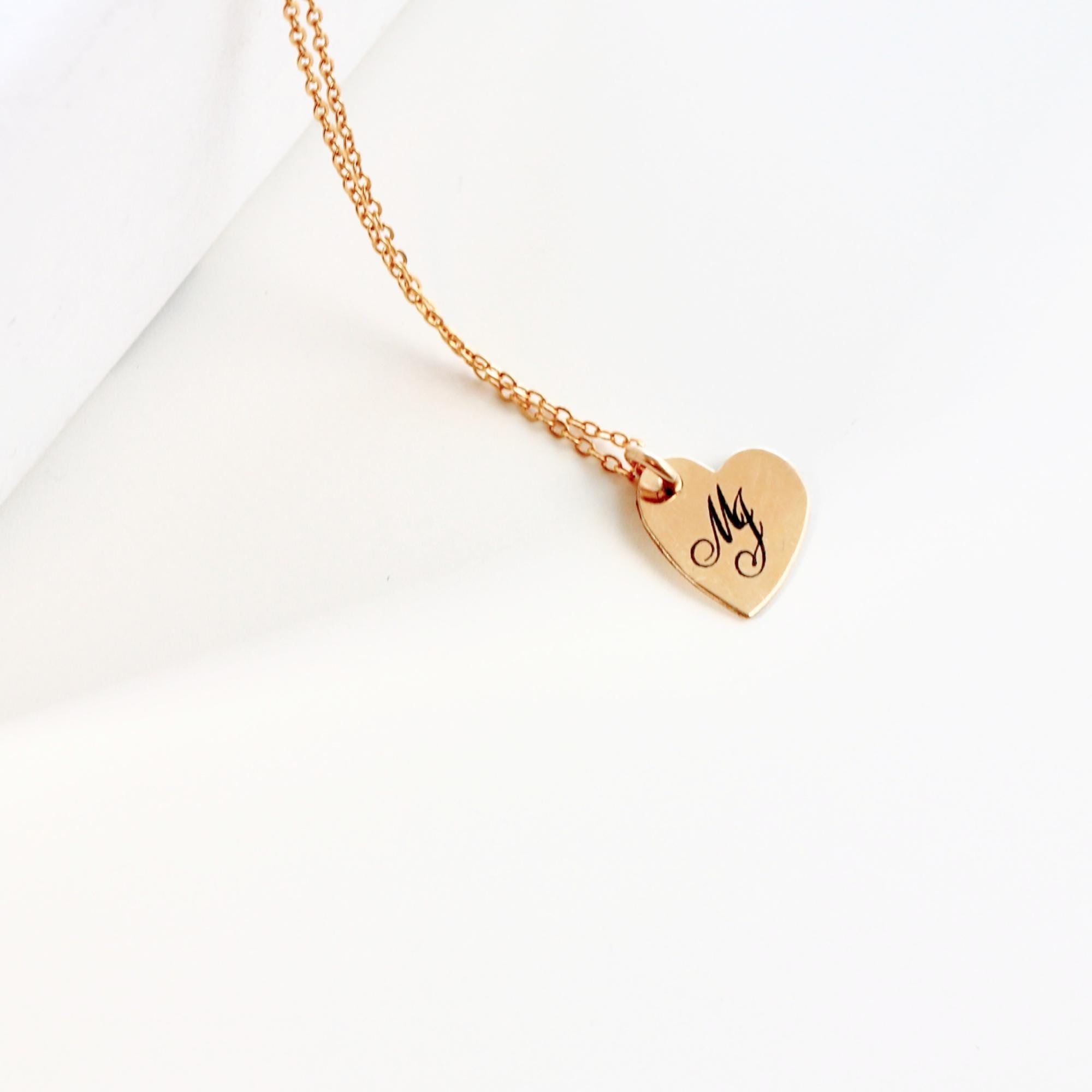 Engraved Heart Necklace, Custom Jewelry, Kids Initial Necklace, Letter Necklace, Gift For Best Friend, heart Jewelry