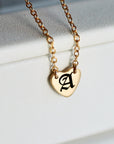 Gold Personalized Gothic Heart Necklace, Old English Letter Necklace, Kids Initial Necklace, Gift For Best Friend, Heart Jewelry