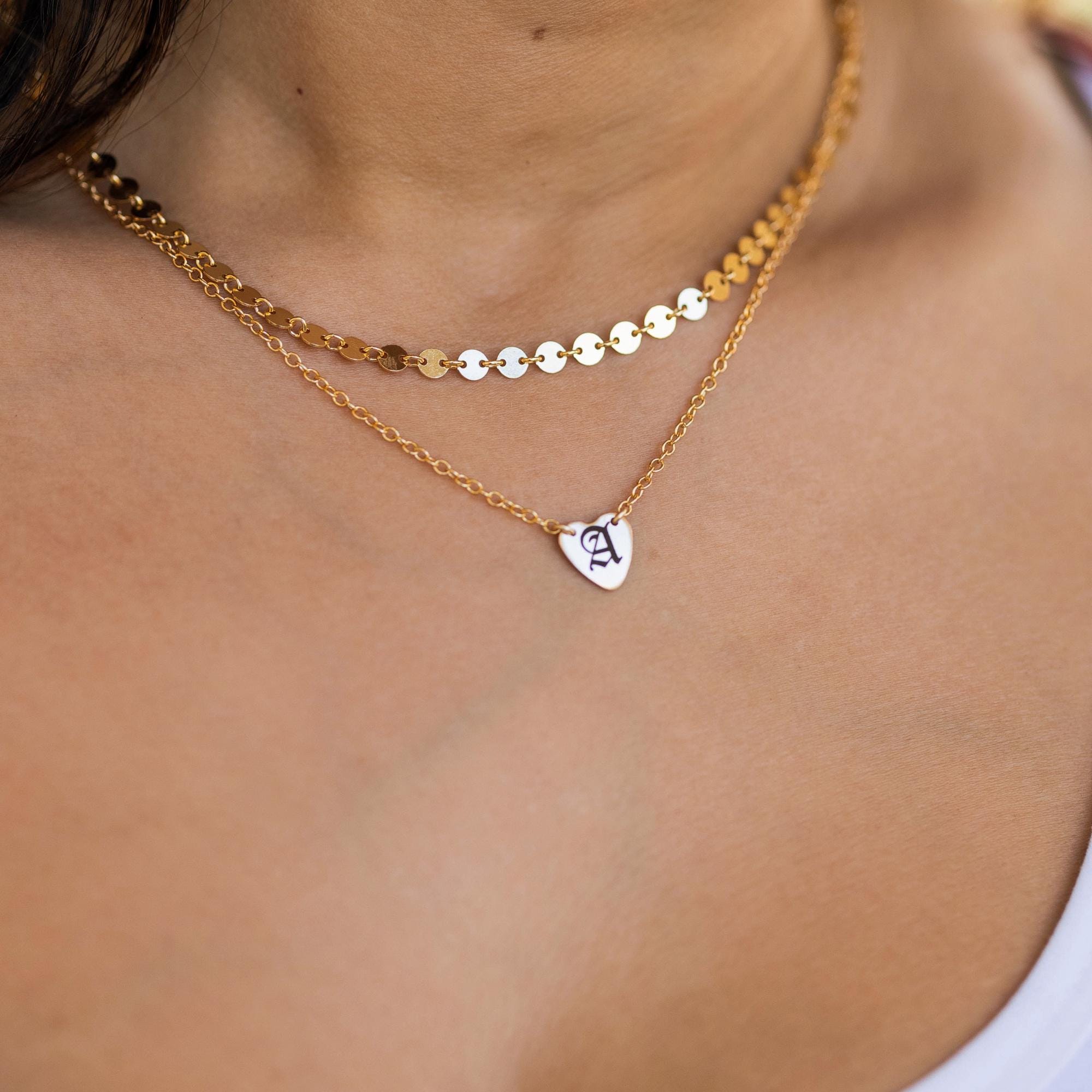 Gold Personalized Gothic Heart Necklace, Old English Letter Necklace - Melt'm Jewelry