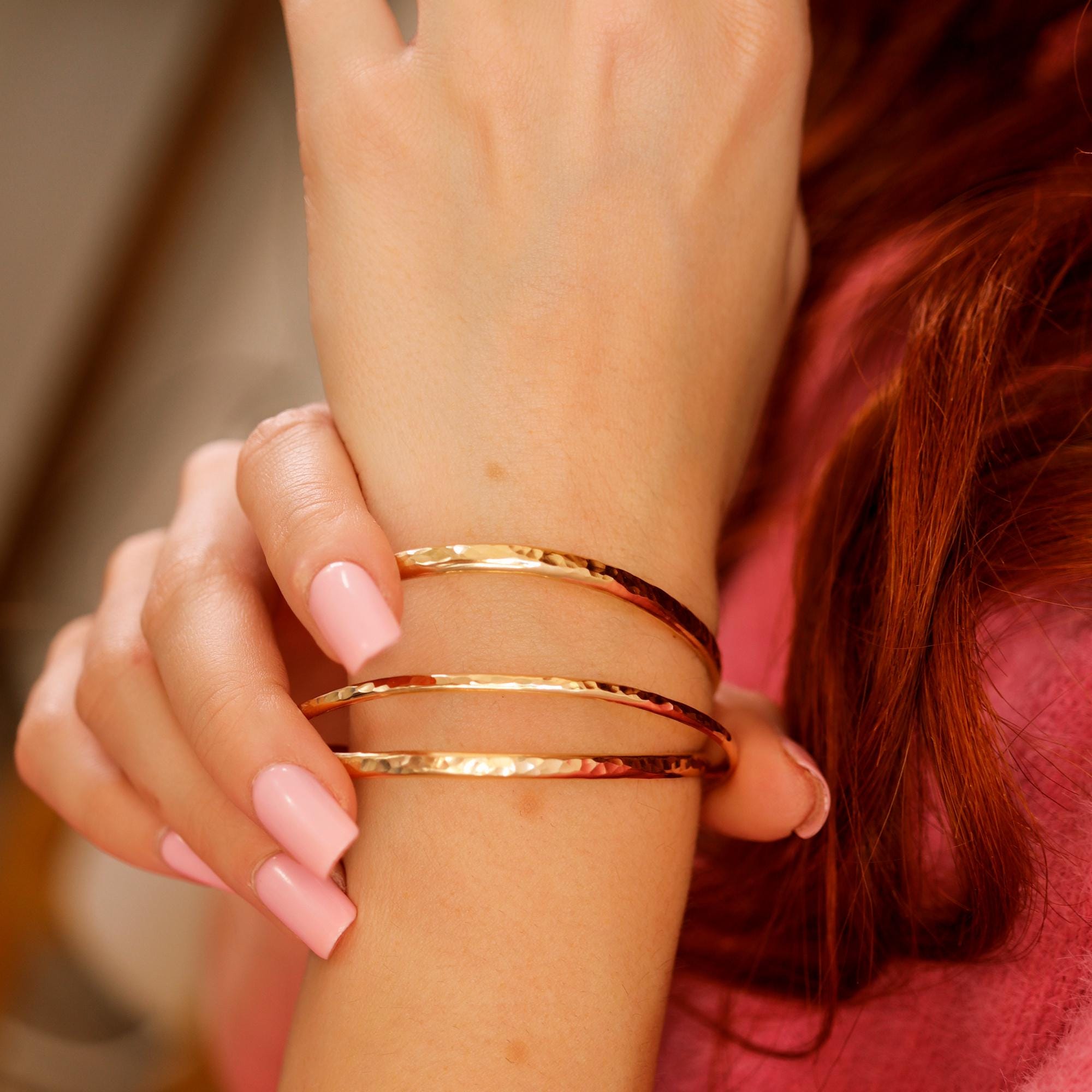 Gold Open Cuff Bracelet - Thick Hammered Gold Filled Bangles - Melt'm Jewelry
