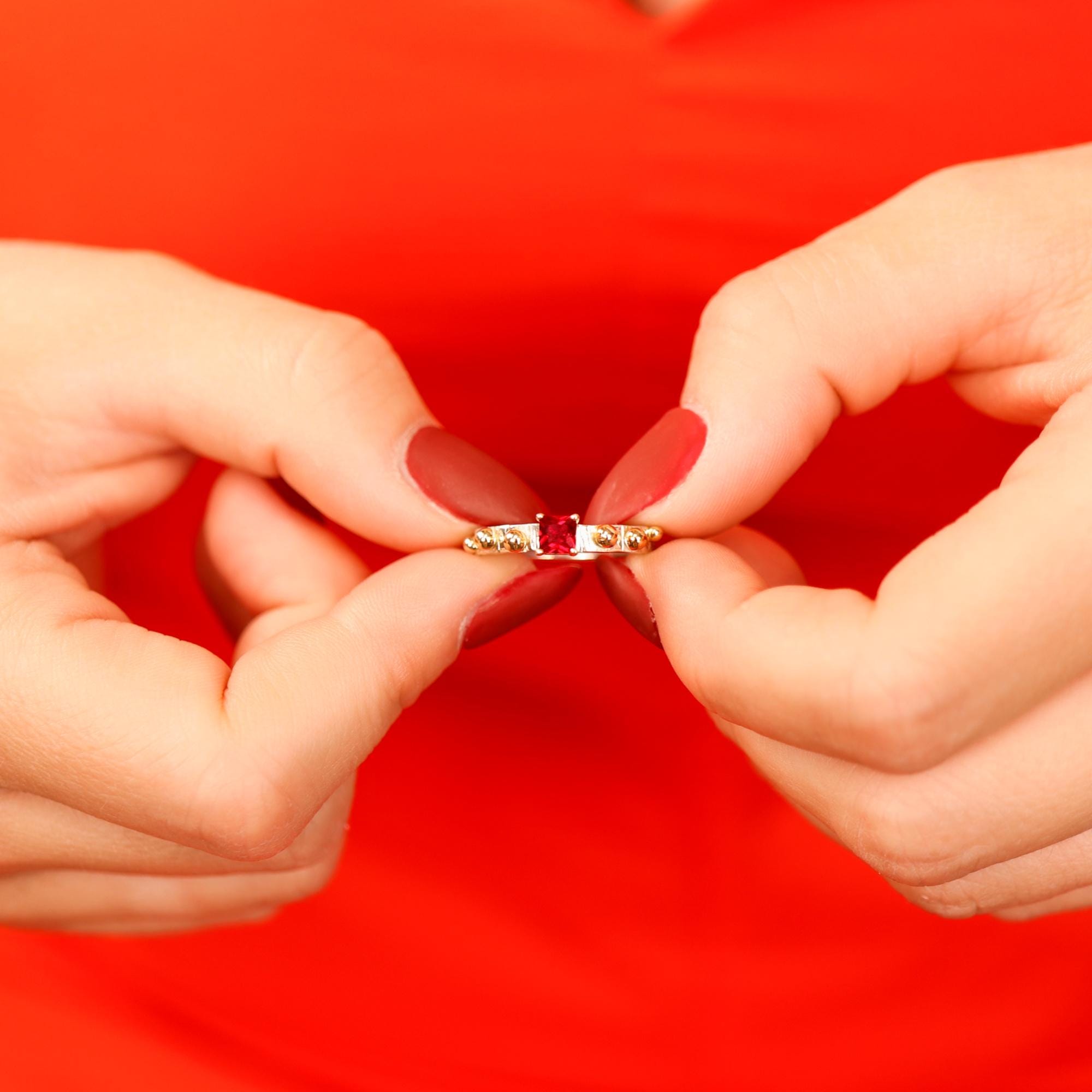 Ruby Ring, Mixed Metal Ring, July Birthstone