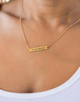 Roman Numeral Gold Bar Necklace, Engraving Custom Necklace, Gift for Daughter, Custom Coordinates Bar Necklace