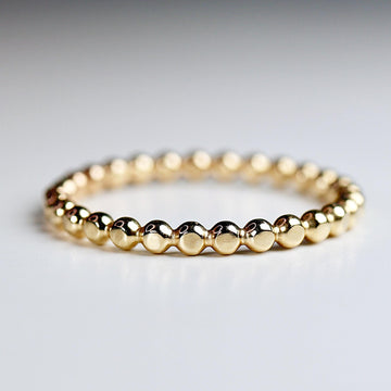 14k Solid Gold Beaded Ring, Skinny Hammered Beaded Stacking Ring, Gold Beaded Ring, 2mm Minimalist Gold Stacking Ring