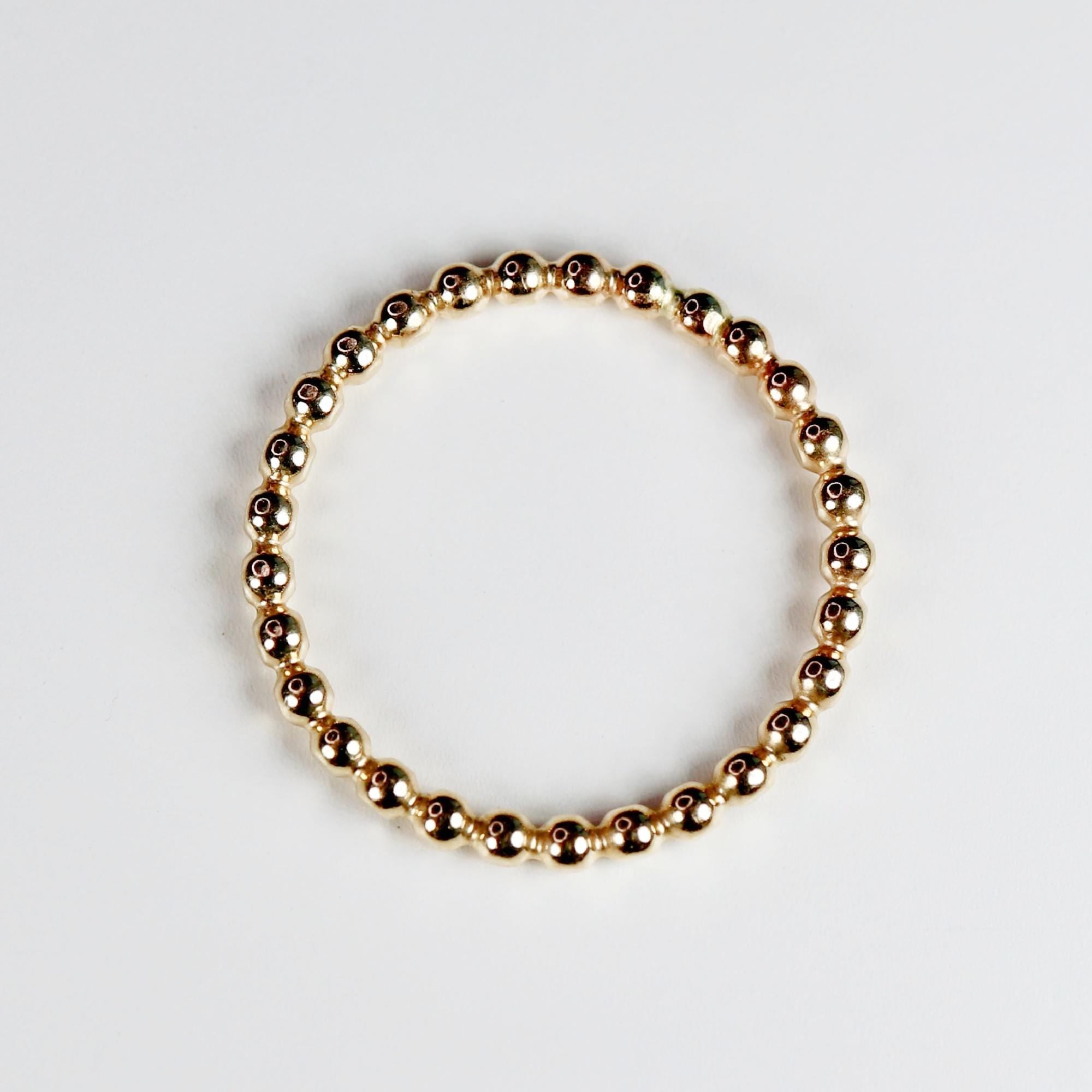 14k Solid Gold Beaded Ring, Skinny Hammered Beaded Stacking Ring