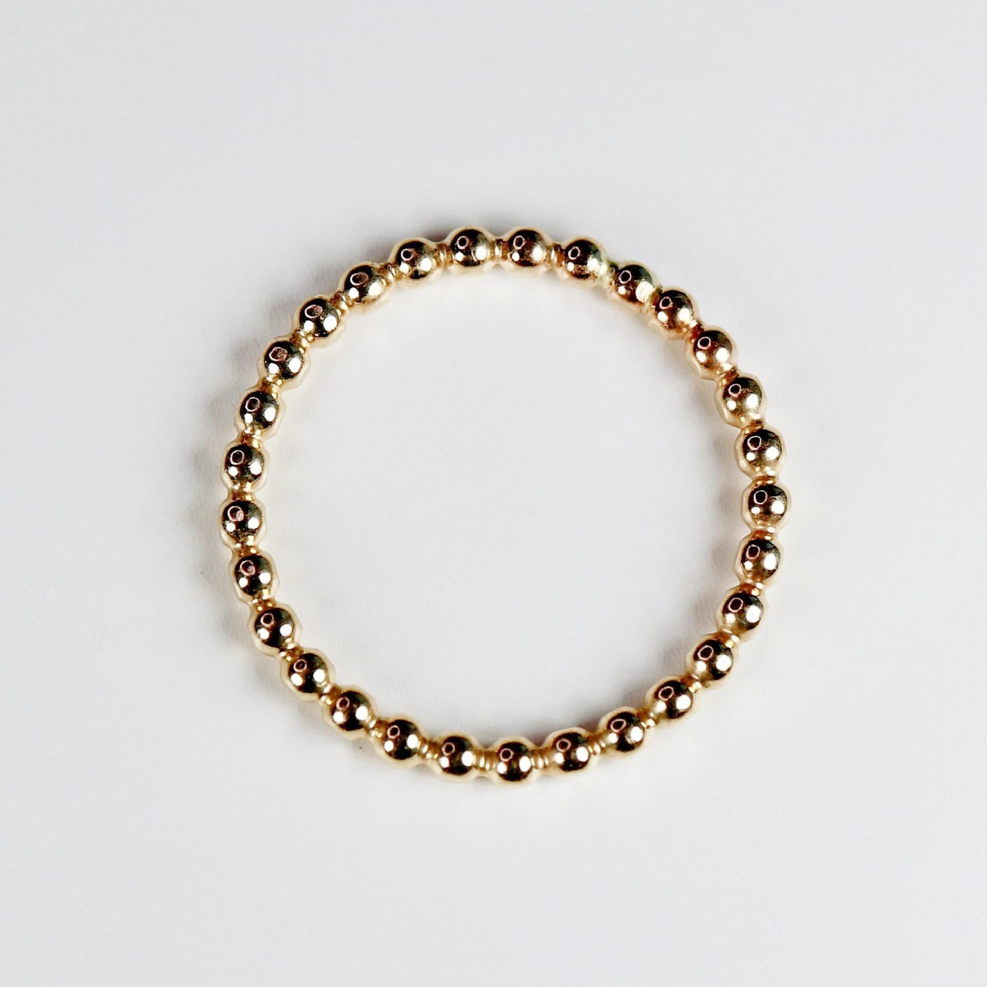 14k Solid Gold Beaded Ring, Skinny Hammered Beaded Stacking Ring - Melt'm Jewelry