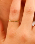 14k Solid Gold Beaded Ring, Skinny Hammered Beaded Stacking Ring