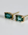 Teal Green Tourmaline Earrings 14k Gold, Emerald Cut Tourmaline Stud Earrings, OOAK Green Tourmaline Earrings Studs, 8th Anniversary Gift